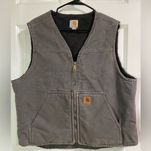 Carhartt Gray Sherpa-Lined Canvas Work Vest